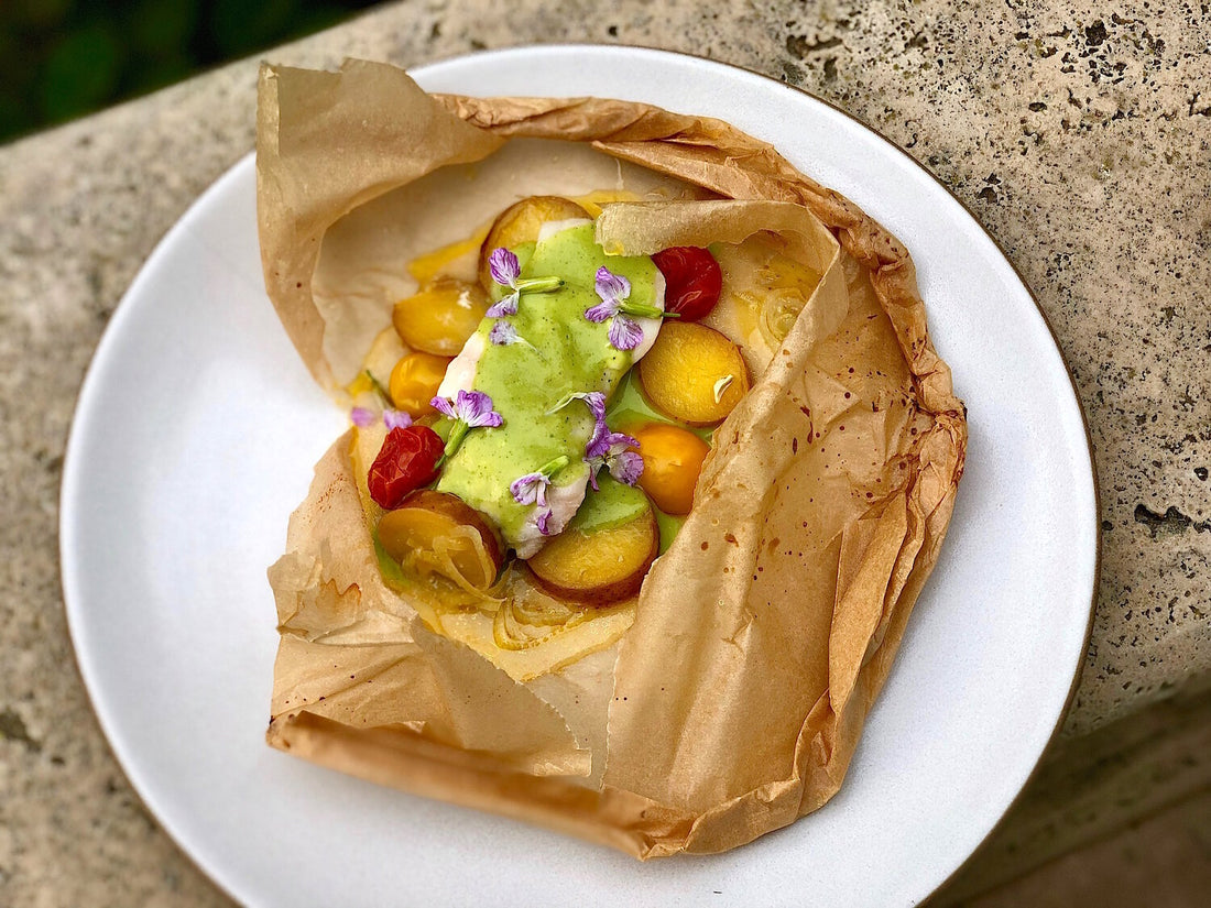 Snapper En Papillote with Huacatay, Potato, and Tomato