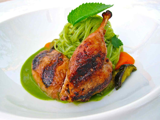 Best Thai Green Curry with Grilled Quail and Noodles
