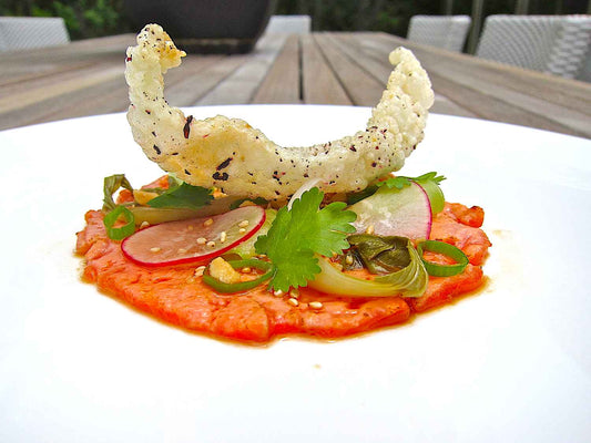 Copper River Salmon Carpaccio Recipe with Puffed Rice Chip