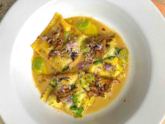 Doppio Ravioli with cheese and fava beans or (Double ravioli )