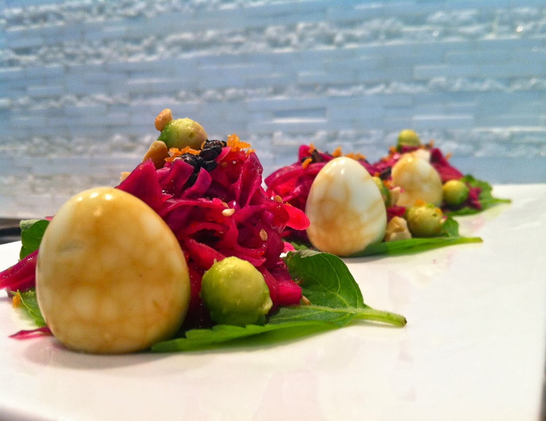 Easy Pickled Red Cabbage Recipe with Shiso and Chinese Quail Eggs
