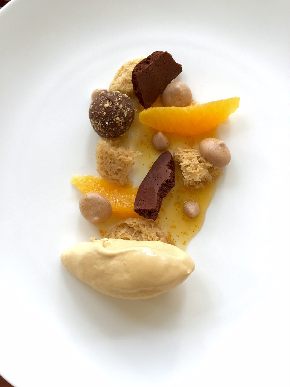 Salted Caramel Ice Cream, Hazelnut, Meringue, Chocolate, Orange