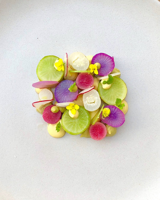 Radishes with Pistachio-Mint and Hard Boiled Egg Yolk Sauce